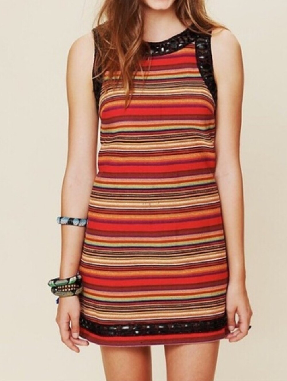 NWT Free People sz 2 Striped Beaded Tank Dress Peruvian Southwestern